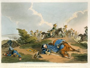 Blucher herceg a lova alatt a waterlooi csatában, Matthew Dubourg (fl.1813-20) metszete a „Történelmi, katonai és haditengerészeti anekdoták” című kocsmából. írta: Edward Orme (1774-1820 körül) 1815 (akvatinta) alkotó: John Augustus Atkinson