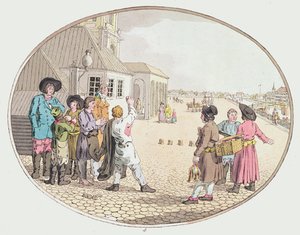 Orosz falusi jelenet, 19. század eleje (kézzel színezett rézkarc) alkotó: John Augustus Atkinson