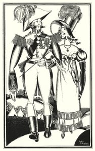Illusztráció Don Juanhoz, Lord Byron: érmek, rang, szalagok, csipke, hímzés, skarlát (litho) alkotó: John Austen