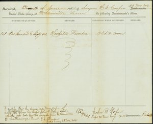 A Quartermaster üzleteinek átvételi elismervényének korabeli másolata, eredeti aláírása: John B. Tope, kapitány, 12. Tennessee lovasság, 1864. június 11. alkotó: John B. Tope