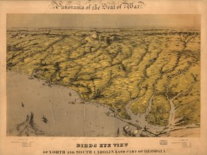 Észak- és Dél-Karolina, valamint Georgia egy része madártávlatból. LOC 99447447