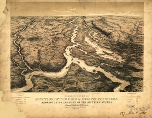 Az Ohio és a Mississippi folyók találkozásának madártávlati képe, rajta Kairó és a déli államok egy része LOC 99447003