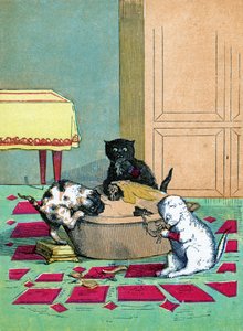 Három kis cica kesztyűben, és pitét eszik, illusztráció a "Three Little Kittens" 1859-ből