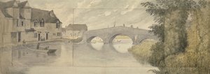 Hythe Bridge, Oxford, 1789 (akvarell grafit felett három papírlapon, egy nagyobb lapra ragasztott) alkotó: John Baptist Malchair