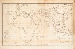 Általános térkép Mercator vetületén, amely az "Oroszlán" és a "Hindosztán" útvonalát mutatja Angliából a kínai Pekin-gulfra és a visszatérésüket Angliába. alkotó: John Barrow