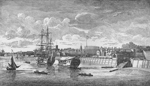Woolwich Dockyard a Temzéből, c1750, 1912. Művészek: Ismeretlen, John Boydell.