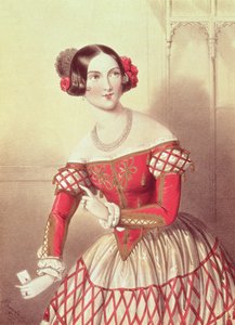 Madame Sontag Rosina szerepében a Sevillai borbélyban, a művész metszetében, 1849