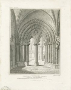 Lichfield katedrális belseje – Káptalanház ajtónyílása: metszet, nd [c 1819] (nyomtatás)