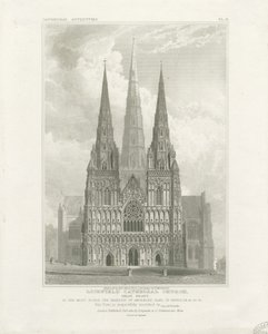 Lichfield katedrális – nyugati front: metszet, nd [c 1820]