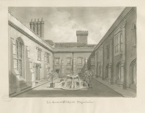 Blithfield Hall - Udvar: szépia rajz alkotó: John Buckler