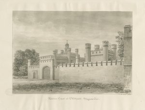 Blithfield Hall - Konyhaudvar: szépia rajz alkotó: John Buckler
