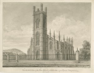 Burton-upon-Trent – Szentháromság-templom: szépia rajz, 1839 alkotó: John Buckler