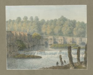 Burton-upon-Trent híd és város: akvarellfestés, és [?XVIII. század] alkotó: John Buckler