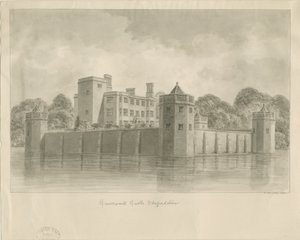 Caverswall kastély: szépia rajz alkotó: John Buckler
