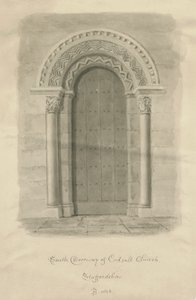 Codsall templom - Déli ajtó: szépia rajz alkotó: John Buckler
