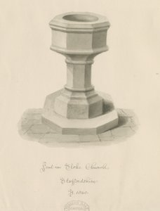 Font Stoke-upon-Trent templom: szépia rajz alkotó: John Buckler