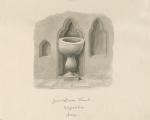 Betűtípus Bartonban a Needwood Church alatt: szépia rajz alkotó: John Buckler