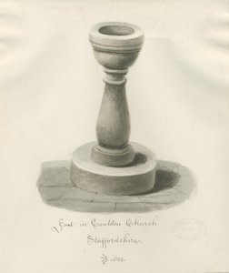 Betűtípus a Cauldon templomban: szépia rajz alkotó: John Buckler