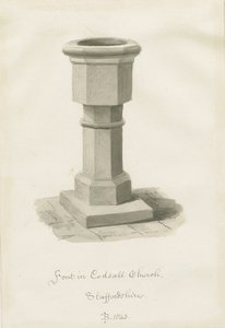 Betűtípus a Codsall templomban: szépia rajz alkotó: John Buckler