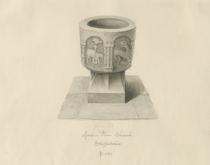Betűtípus az Ilam templomban: szépia rajz alkotó: John Buckler