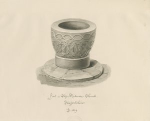 Betűtípus a Pipe Ridware templomban: szépia rajz alkotó: John Buckler