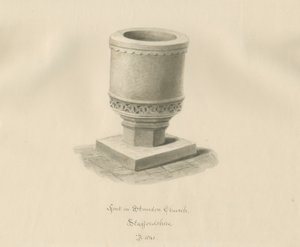 Betűtípus a Standon templomban: szépia rajz alkotó: John Buckler