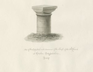 Grindon templom: szépia rajz alkotó: John Buckler