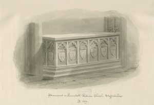 Hamstall Ridware templom - Emlékmű: szépia mosás rajz, 1839