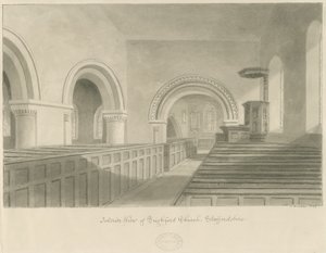 Seighford templom belseje: szépia rajz alkotó: John Buckler