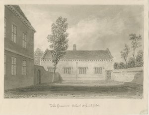 Lichfield - Gimnázium: szépia rajz alkotó: John Buckler