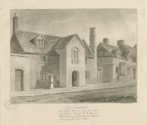 Lichfield - Nőkkórház: szépia rajz alkotó: John Buckler