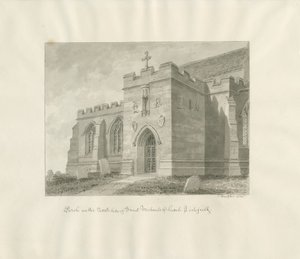 Lichfield - A Szent Mihály-templom északi tornáca: szépia rajz alkotó: John Buckler