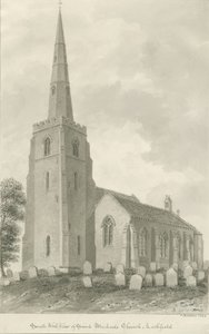 Lichfield - Szent Mihály templom: szépia rajz alkotó: John Buckler