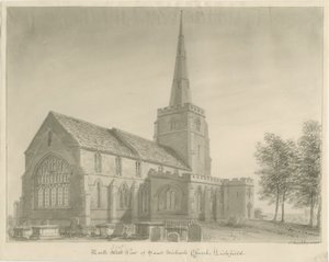 Lichfield - Szent Mihály templom: szépia rajz alkotó: John Buckler