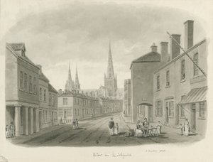 Lichfield - Utcakép: szépia rajz, 1843 alkotó: John Buckler