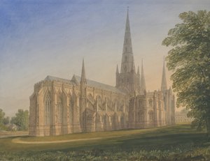 Lichfield katedrális – északkeleti nézet: vízfestmény, nd [1770-1851] alkotó: John Buckler