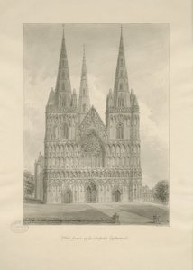 Lichfield katedrális – Nyugati front: szépia rajz, 1806 alkotó: John Buckler