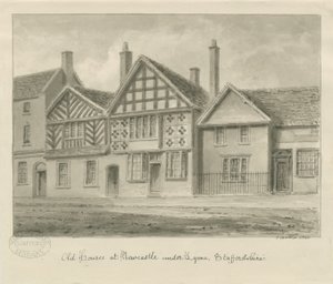 Newcastle-under-Lyme – Régi házak: szépia rajz, 1840 alkotó: John Buckler