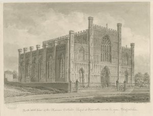 Newcastle-under-Lyme – római katolikus kápolna: szépia mosás rajza, 1840 alkotó: John Buckler