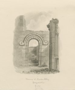 Ranton Abbey [Priory] - Egy ajtónyílás maradványai: szépia rajz alkotó: John Buckler