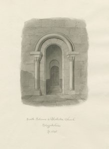 Rolleston templom - Déli bejárat: szépia rajz alkotó: John Buckler