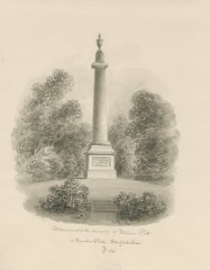 Sandon - William Pitt emlékműve: szépia mosás rajz alkotó: John Buckler