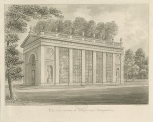 Shugborough Hall - Konzervatórium: szépia rajz alkotó: John Buckler