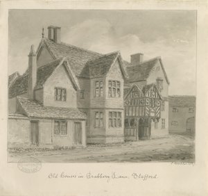 Stafford - Régi házak a Crabbery Lane-ben: szépia rajz alkotó: John Buckler