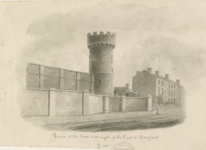 Stafford – A börtön kerek tornya: szépia rajz, 1843 alkotó: John Buckler