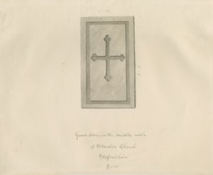 Standon templom - Sírkő: szépia rajz alkotó: John Buckler