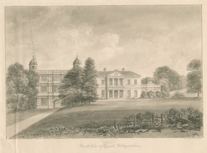 Tixall Hall és Gatehouse: szépia mosórajz, 1842 alkotó: John Buckler