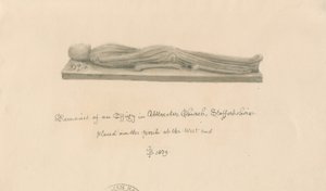 Uttoxeter templom - Effigy: szépia mosás rajz alkotó: John Buckler