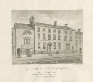 Walsall Town – Gimnázium: szépia mosás rajz, 1845 alkotó: John Buckler