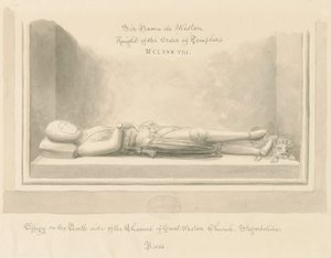 Weston-under-Lizard Church – Sir Hamo de Weston képmása: szépia mosás rajza, 1842 alkotó: John Buckler
